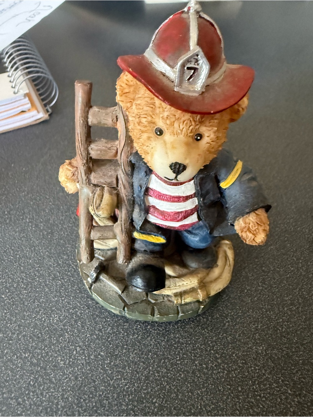 Firefighter Teddy Bear Figurine with Ladder